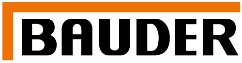 Schriftzug Bauder mit orangener Linie über dem Schriftzug und Links daneben